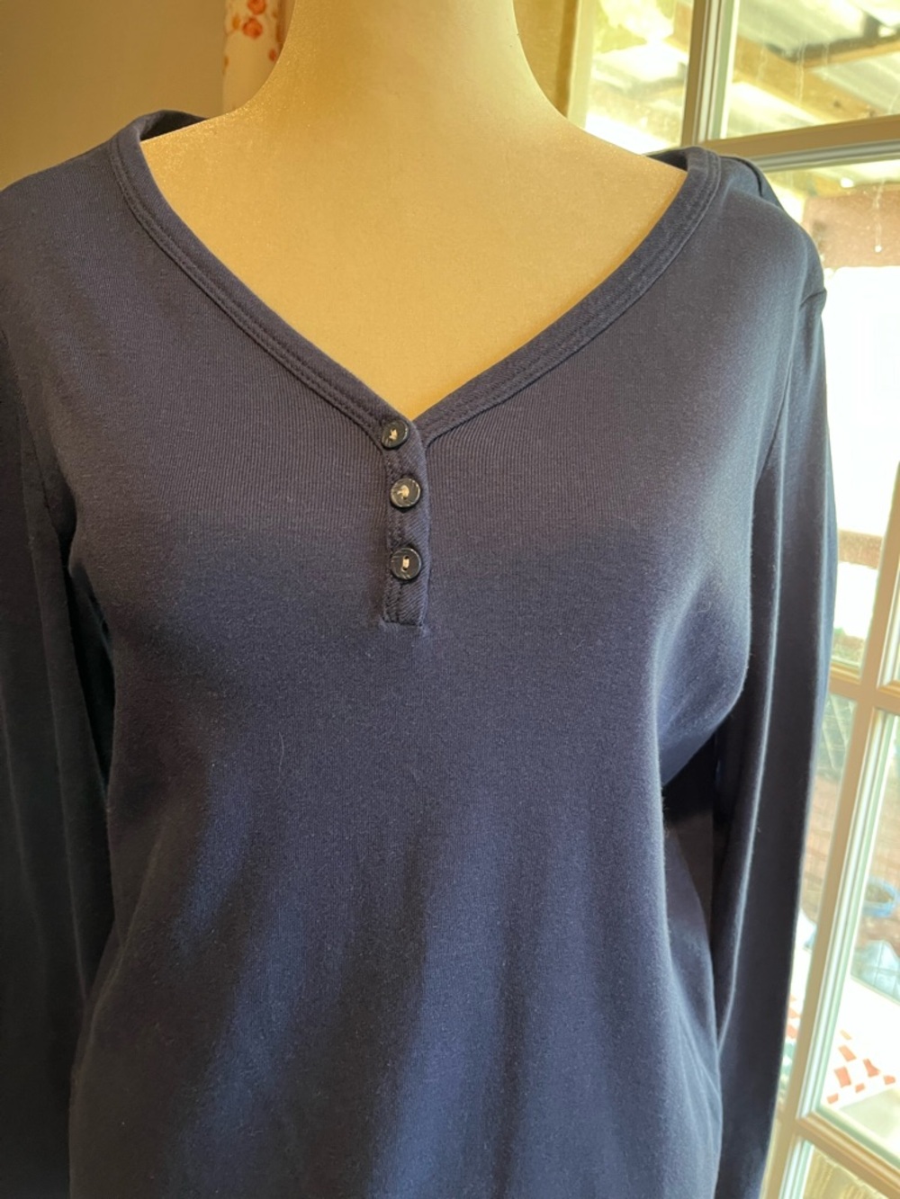 Charter Club Deep Navy V-Neck Henley Long Sleeve Top
